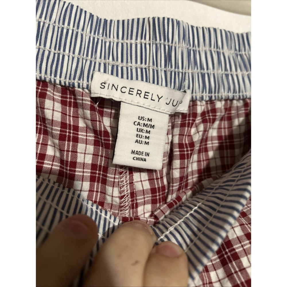 Sincerely Jules Wide Leg Pants Redchecked/Blue Stripe Contrast Size M - Picture 3 of 4